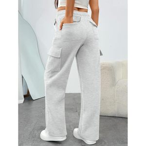 FOXA Women's Breathable 100% Cotton Cargo Sweatpants Wide Leg Elastic Waist Pockets Casual Joggers for Travel - Product Image 3