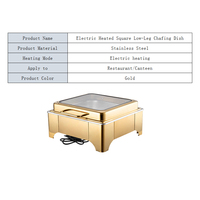 Chauffe-plat carré électrique professionnel en acier inoxydable doré à pieds bas pour buffet, équipement de cuisine pour restaurants