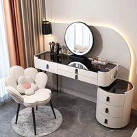 Meuble de Maison Coiffeuse de Chambre Grise Table de Maquillage en Bois Blanc MDF avec Tabouret