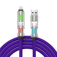 Venta caliente 240W 4 en 1 Cable cargador con indicador de luz de respiración LED 3FT 4FT Multi USB Tipo C Cables de silicona para iPhone SAM