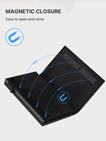 Dompet tempat kartu RFID pria, dompet 3 lipat magnetik sikat Anti Maling Tag aluminium gaya bisnis ramping kulit PU dengan Logo