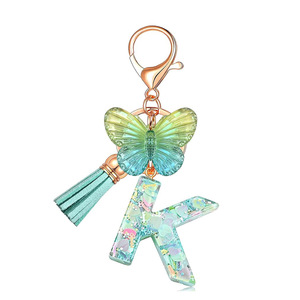 Llavero con Letra A de Mariposa Verde Menta, Colgante Acrílico Brillante con Borla, Estilo Fresco para Bolsos y Llaves - Product Image 3