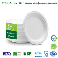 Assiettes jetables écologiques compostables sans PFAS de 7 pouces en pulpe de canne à sucre biodégradable