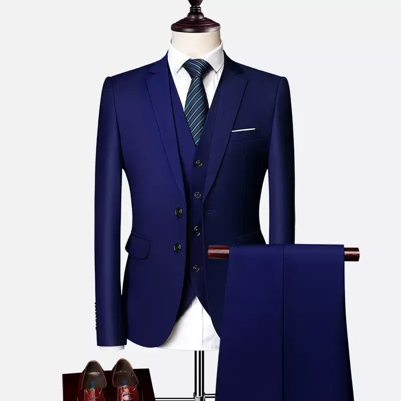 Wholesale Men's Tuxedo Suit Wedding clothes for Men 3 Piece Mens Khaki Slim Fit Suits Royal Navy Blue (Jacket+Pants+Vest)