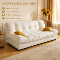 Sofá Cama Convertible 2 en 1 con Tapicería de Tela Tecnológica Acolchada, Respaldo Plegable, Diseño que Ahorra Espacio, Color Crema para Sala de Estar