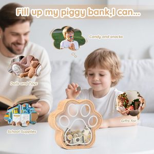 Hucha de madera con forma de pata de gato y tapa de acrílico, caja de dinero de madera maciza para niños de 5 a 7 años - Product Image 2