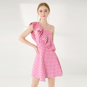 2018 Primavera Verano mujeres Plaid <span class=keywords><strong>de</strong></span> oblicuo Collar <span class=keywords><strong>de</strong></span> Mini vestido sin tirantes Slim Casual vestido para damas <span class=keywords><strong>de</strong></span> <span class=keywords><strong>la</strong></span> <span class=keywords><strong>noche</strong></span> - Product Image 4