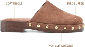 Mules à plateforme cloutées marron foncé pour <span class=keywords><strong>femme</strong></span>, bout rond fermé, en faux daim, sabots à enfiler, mules plates sans talon - Product Image 4
