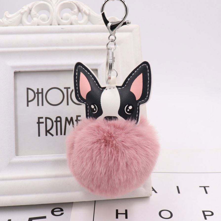 Plush 3D Chihuahua Dog Pom Pom Keychain Custom Colors ODM