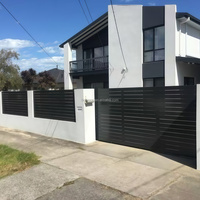 Kit Gerbang Masuk Rumah dari Aluminium, Gerbang Geser Modern dengan Sirip Horizontal, Pagar Pengaman 6 Kaki, Lapisan Powder Coating