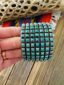 HANDCRAFTED KINGMAN TURQUOISE <b>AND</b> STERLING SILVER CLUSTER CUFF <b>BRACELET</b> - Product Image 5