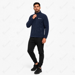 Chaqueta Polar Azul Marino para Hombre, Cuello Alto, Cierre de Cremallera, Transpirable, Informal, con Bolsillos con Cremallera, Logotipo Frontal, Invierno, Personalizable - Product Image 3