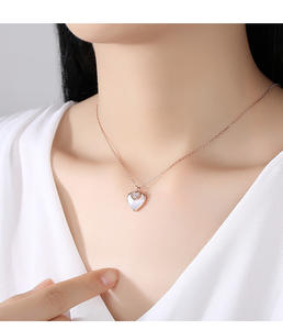 Delicate Jewelry Rose Gold Plated 925 Sterling Silver Zircon Heart Mother of <strong>Pearl</strong> Fine <strong>Pendant</strong> <strong>Necklaces</strong> for Valentine Day Gift - Product Image 5