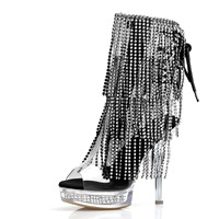 Bottines à pampilles en cristal, bout ouvert, talons aiguilles fins de 13 cm (5 pouces) avec plateforme, style sexy punk, gothique, fétiche, pour scène et spectacle
