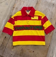 Polo de rugby personnalisé en jersey 100 % coton brodé à manches courtes, coupe carrée, avec détails contrastants et rayures