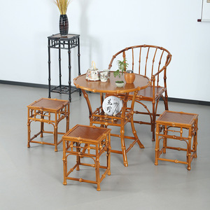 Chinese Style <b>Bamboo</b> Coffee <b>Table</b> With Nesting Stools Small Round Tea <b>Table</b> For Home Use - Product Image 3
