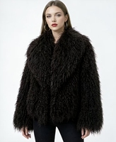 Manteau en polaire chaud de style européen et américain, en fausse fourrure de laine, coupe ajustée, avec rembourrage en polyester, couleur beige, effet peau de mouton à poils longs, style urbain