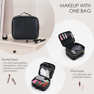 Double Layer Makeup Bag Organizer Portable Cosmetic Artist <b>Storage</b> Bag Leather <b>Toiletry</b> Bag Traveling Make up <b>Storage</b> Bag - Product Image 2