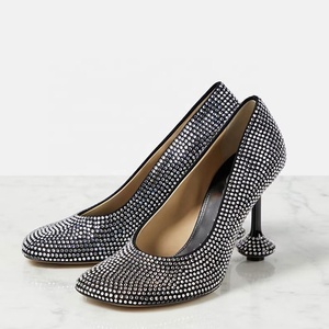 Zapatos de Tacón Bajo con Pedrería Brillante para Mujer, Zapatos de Vestir Elegantes con Tacón de Aguja y Punta Cuadrada con Diamantes - Product Image 4