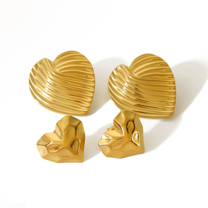 Pendientes de Botón en Forma de Corazón, Chapados en Oro de 18K, Diseño Plegado, Joyería de Regalo, Accesorios de Moda - Product Image 5