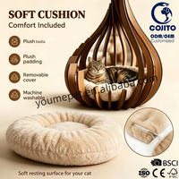 Lit pour chat portable en bois moderne avec housse amovible, maison de luxe pour animaux de compagnie, coussin moelleux, design nordique, mobilier d'intérieur pour chat, carton de rangement pour le sommeil