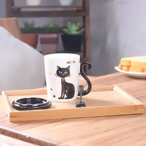 Bianco nero di grado Alimentare sveglio di disegno del gatto 310 ml tazza di caffè in porcellana con coperchio