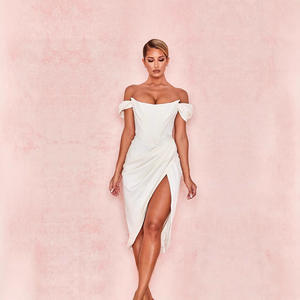 Vestido de Noche Elegante para Mujer, Hombros Descubiertos, Satén y Chifón, Hasta la Rodilla, Ajustado, con Cintura Natural, para Fiesta o Graduación - Product Image 4