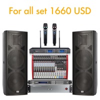 Sistema de PA de Alta Potencia de 15 Pulgadas de Rango Completo, Conjunto de Audio Completo, Altavoz, Amplificador, Mezclador, Micrófono Inalámbrico UHF, DSP para Eventos en Vivo
