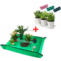 Tapis de rempotage de plantes pliant en PE tapis de transplantation pliable avec 2 pièces truelle râteau Nylon outils de jardin ensemble et gants kit de tapis de rempotage