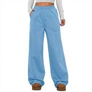 Pantalones Anchos de Mujer, Color Azul Claro, Cintura Media, con Cordón, Corte Regular, Largos, Color Sólido, Casuales, de Verano, Impermeables - Product Image 1