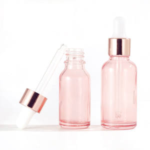 Cosmetic Serum Packaging 20ml 30ml 50ml Round Shape Transparent pink <b>Glass</b> <b>Dropper</b> <b>Bottle</b> with Rose Gold Cap - Product Image 6