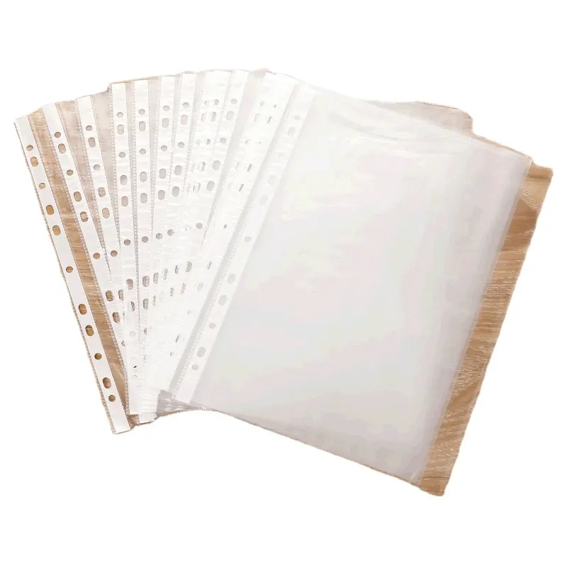 100pcs שקוף Filing11 חור רופף עלה פלסטיק להכניס מסמך מגן סרט אגרוף קליפ לבן רצועת טבעת קלסר קובץ תיק