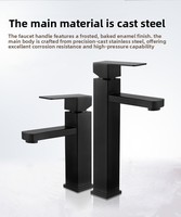 Robinet de lavabo moderne noir mat à bec plat, monotrou, à montage sur comptoir, avec valve en céramique, eau chaude et froide, pour salle de bain