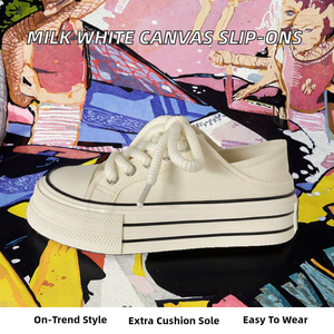 รองเท้าผ้าใบสำหรับฤดูร้อน สีขาวนม ดีไซน์เฉพาะ พื้นหนา สวมแบบสลิปออน ใส่สบาย ไซส์เล็ก - Product Image 2