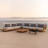 Canapé d'extérieur en teck massif résistant aux intempéries, ensemble de canapés modulaires contemporains pour patio, assise profonde