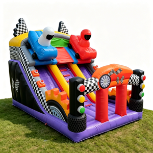 Tobogán Inflable Comercial de PVC con Diseño de Auto de Carreras para Niños, <span class=keywords><strong>Alquiler</strong></span> para Fiestas de Carreras, Juego Interior y Exterior - Product Image 2