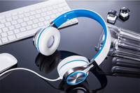 Headphone lipat berkabel, Headset ringan lipat dengan kabel Audio Mic Online untuk ponsel dan komputer