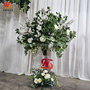 Arbre artificiel de cerisier lisse pour événements, avec roses blanches et plantes vertes, arbre fleuri pour mariage, fête, décoration de table à domicile - Product Image 4