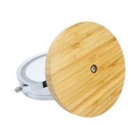 6-Inch desain Modern bingkai logam perak berdiri cermin rias lampu LED dua sisi berputar 360 derajat bambu dipersonalisasi