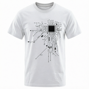 Camiseta Blanca para Hombre con Estampado de Circuito Impreso, Manga Corta, Cuello Redondo, Informal, de Algodón Jersey, Corte Regular, 100% Algodón - Product Image 1