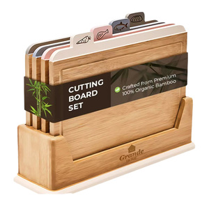 Grande Home Cutting Board <b>Set</b> 4 Piece Bamboo Kitchen Chopping Blocks With Rack - Product Image 1