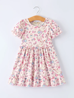 Robe de Pâques vintage pour filles, motif lapin fraise et nœud, en soie de lait respirante, ODM, pour bébé fille