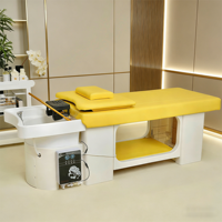 Lit de massage pour spa capillaire avec bac à shampoing et cascade, jaune citron, en PU, contrôle thermostatique électrique pour salon