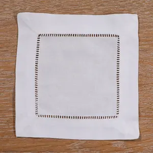 wholesale Napkins with or without custom Embroidery handmade hemstitched Cocktail Napkins cotton Linen Cloth Dinner Napkin