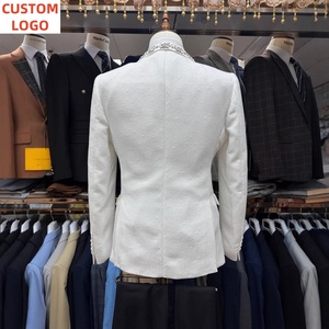 Nam Phù Hợp Với Biểu Tượng Tùy Chỉnh 3 Mảnh Homme Blazer Mỏng Phù Hợp Với Tay Khâu Trắng Prom Tuxedo Phù Hợp Với Sang Trọng Cho Nam Giới Đám Cưới - Product Image 3