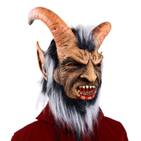 Masque en latex de diable à cornes marron avec fourrure gris-blanc, tendance, effrayant, couvre-visage complet, pour Halloween, festival, cosplay, maison hantée, fête costumée