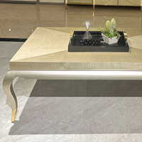 Table basse Caracole en bois massif artisanal, design rustique en parquet, pieds en acier inoxydable, table centrale idéale pour le salon