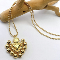 Pendentif Breloque Cœur Sacré de Jésus en Perles de Rocaille, Laiton Plaqué Or 18K, Bijoux Religieux pour Femme