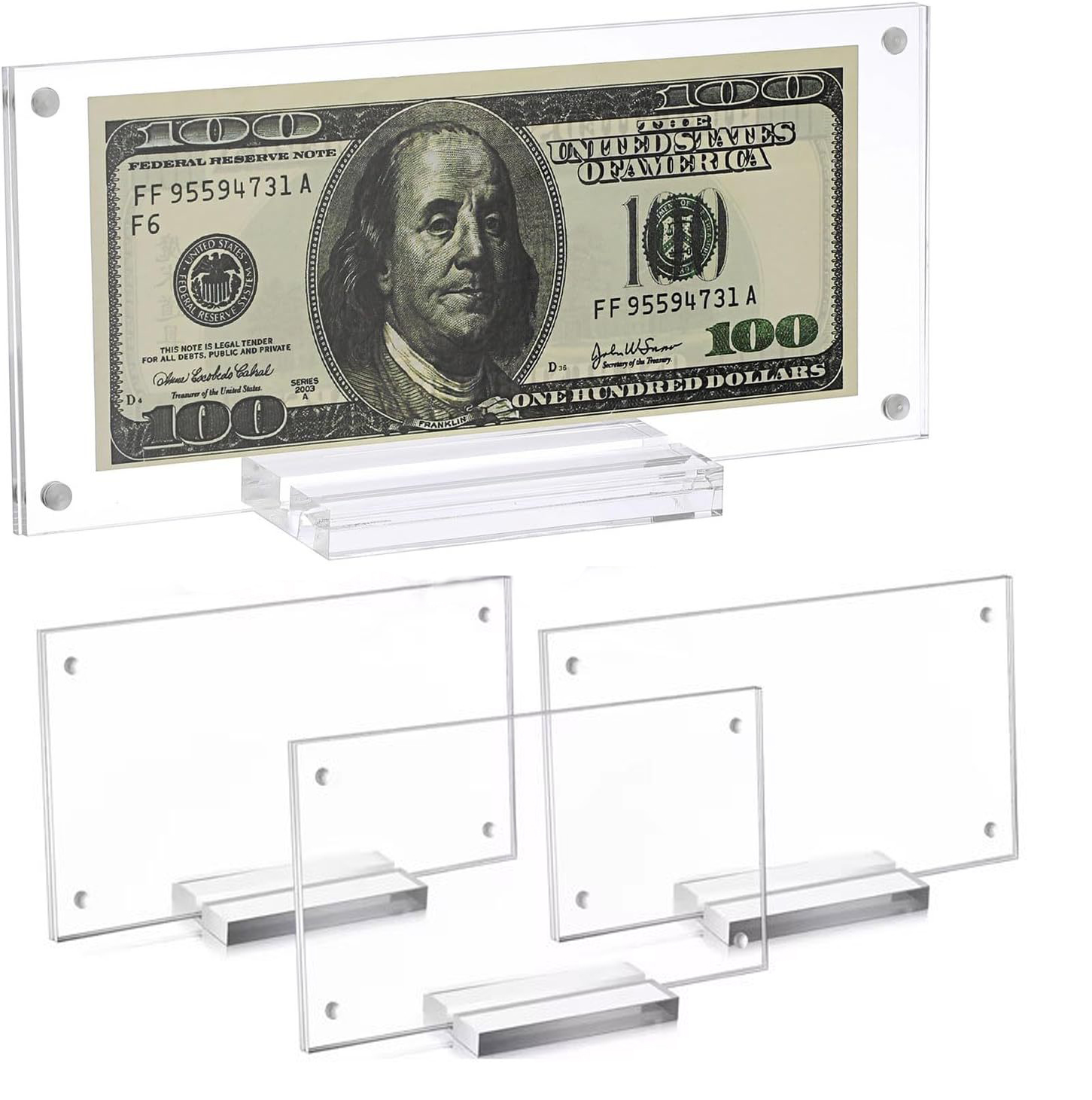 thumbnail image 2 of Acrylic 100 Bank Note Frame Plastic Money Holder Currency Display 2 of 10
