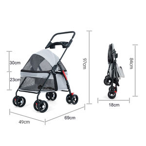 多機能ペット用ベビーカー 通気性メッシュ 耐衝撃ホイール ワンキー折りたたみ ペット用旅行ベビーカー - Product Image 4